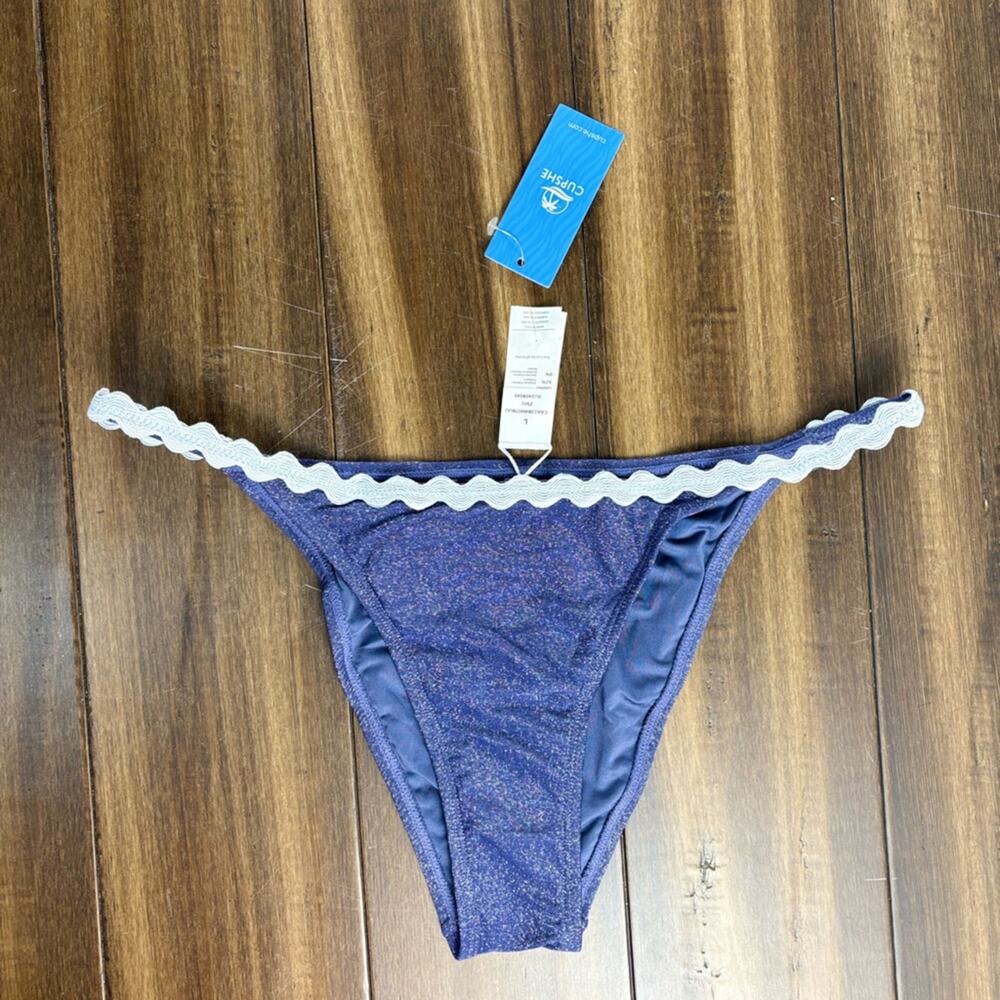 NWT Dazzling Navy & White Scalloped Bikini Bottom size L Preppy Nautical Swim - Picture 6 of 10
